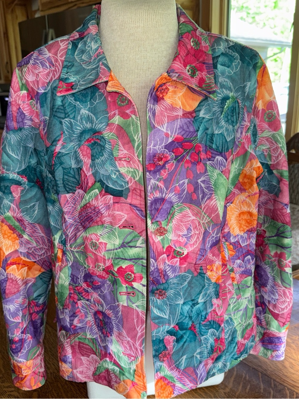 Susan Graver Teal Pink Purple Floral lightweight Jacket